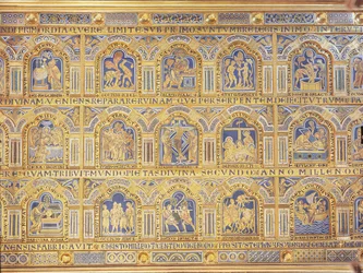 Der Verduner Altar, biblische Szenen darstellend, 1181 (zentraler Teil des mittleren Panels)